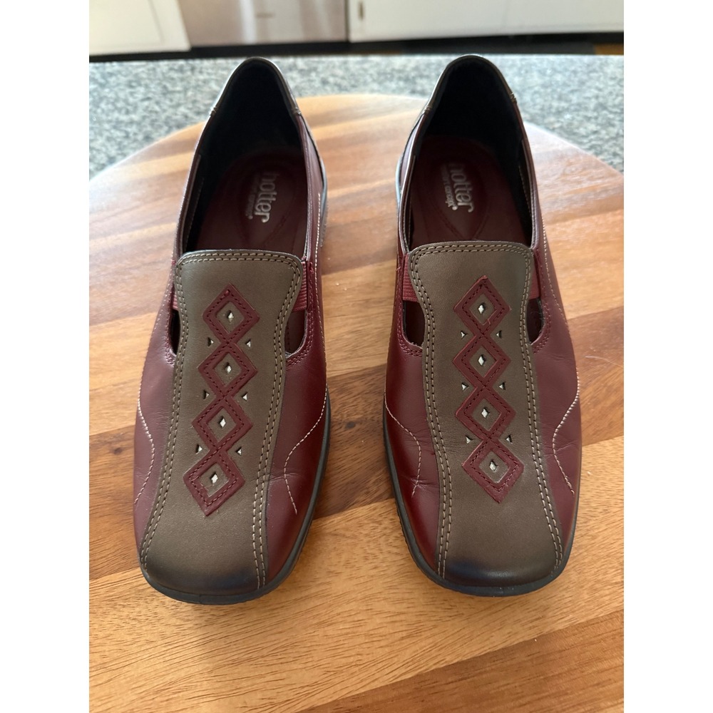 Hotter Comfort Concept Loafers Womens 8.5 Burgundy Leather Good Diamond Cutout